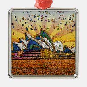 Psychedelische Welt: Sydney-Skyline A1 Silbernes Ornament