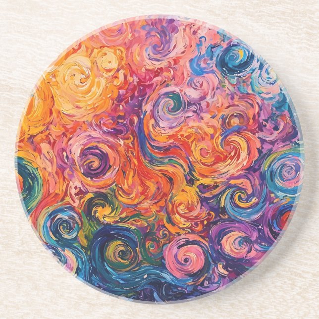 Psychedelische Wirbel Ölgemälde Getränkeuntersetzer (Vorne)