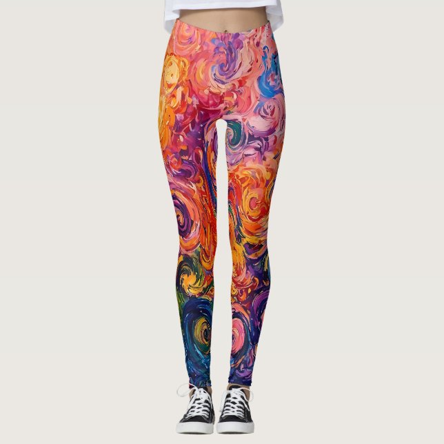 Psychedelische Wirbel Ölgemälde Leggings (Vorderseite)
