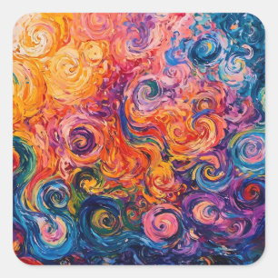 Psychedelische Wirbel Ölgemälde Quadratischer Aufkleber