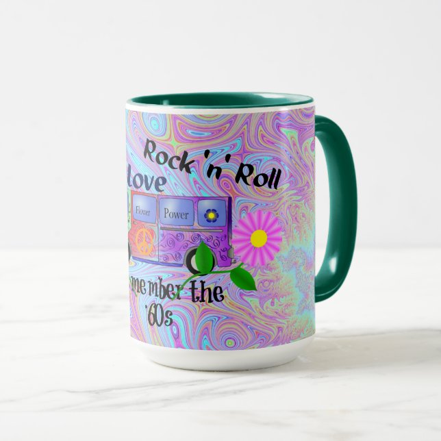 Psychedelischer '60er—Frieden, Liebe, Rock 'n' Rol Tasse (VorderseiteRechts)