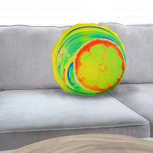 Psychedelischer Citrus Pop Art Orange Slice Tropic Rundes Kissen