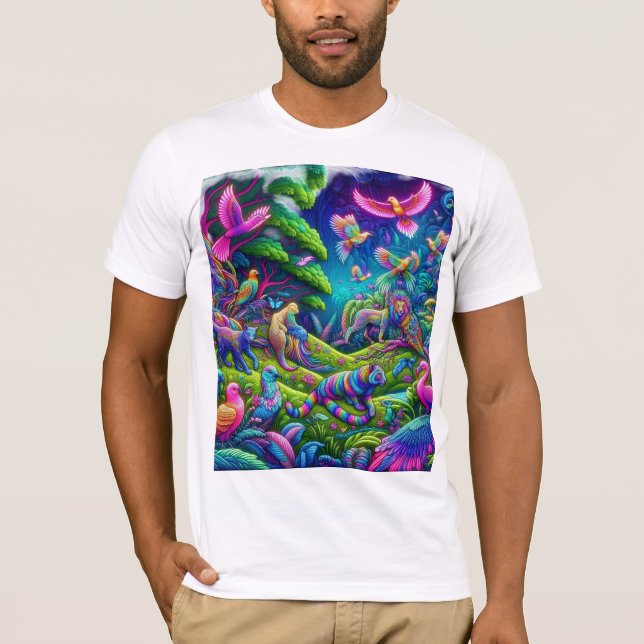 Psychedelischer Dschungel - Lebhafte Tiere und Vög T-Shirt (Vorderseite)