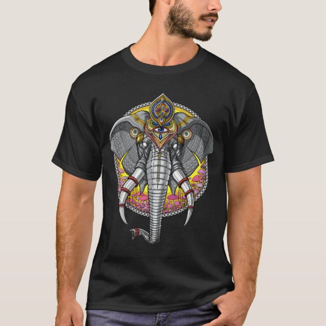 Psychedelischer Elefant Ganesha T-Shirt (Vorderseite)