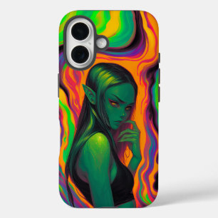Psychedelischer Elf in Neon Lava Waves iPhone 16 Hülle