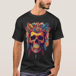 Psychedelischer Feathered Skull-T - Shirt
