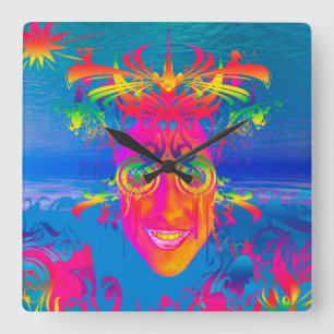 Psychedelischer Fisch Quadratische Wanduhr