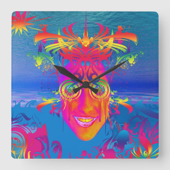 Psychedelischer Fisch Quadratische Wanduhr (Vorderseite)