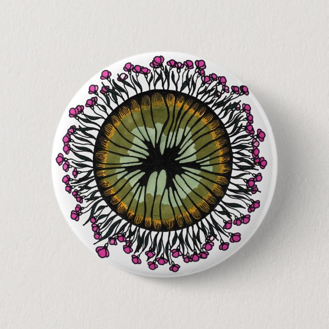 Psychedelischer floraler Mandala-Eye-Pin-Button |  Button (Vorderseite)