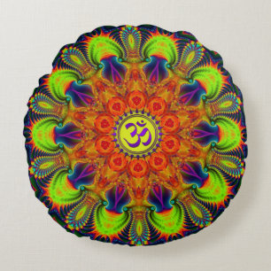 Psychedelischer Fraktal-Kaleidoskop Om Rundes Kissen