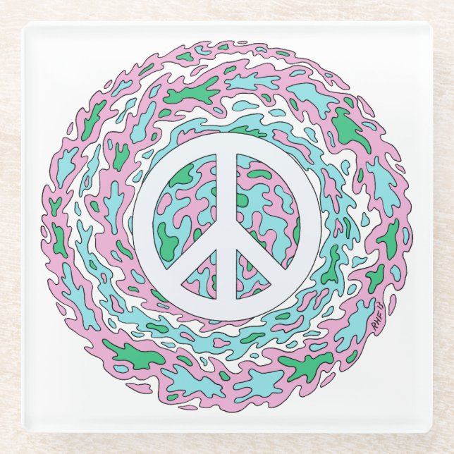 Psychedelischer Frieden Glasuntersetzer (Vorderseite)