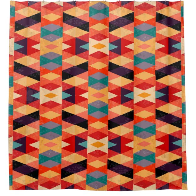 Psychedelischer geometrischer Hintergrund: Vintage Duschvorhang (Vorderseite)