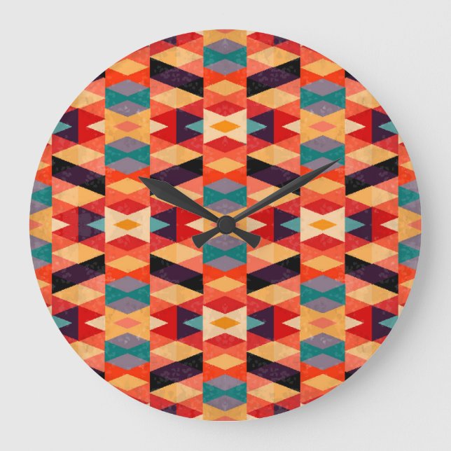 Psychedelischer geometrischer Hintergrund: Vintage Große Wanduhr (Vorderseite)