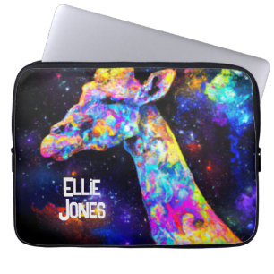 Psychedelischer Giraffe editierbarer Name Laptopschutzhülle