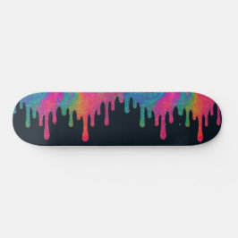 Psychedelischer Glitzer Neon Paint Tropfen Skatebo Skateboard
