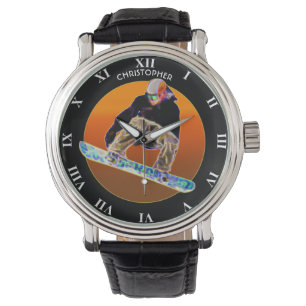 Psychedelischer glühender SnowboardingSnowboard Armbanduhr