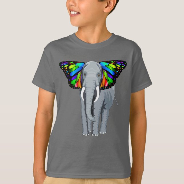 Psychedelischer grauer Elefant mit den T-Shirt (Vorderseite)
