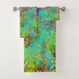 Psychedelischer Herbst Gold und Aqua Garden Landsc Badhandtuch Set