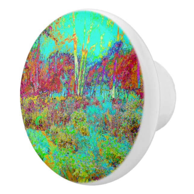 Psychedelischer Herbst Gold und Aqua Garden Landsc Keramikknauf (Rechts)