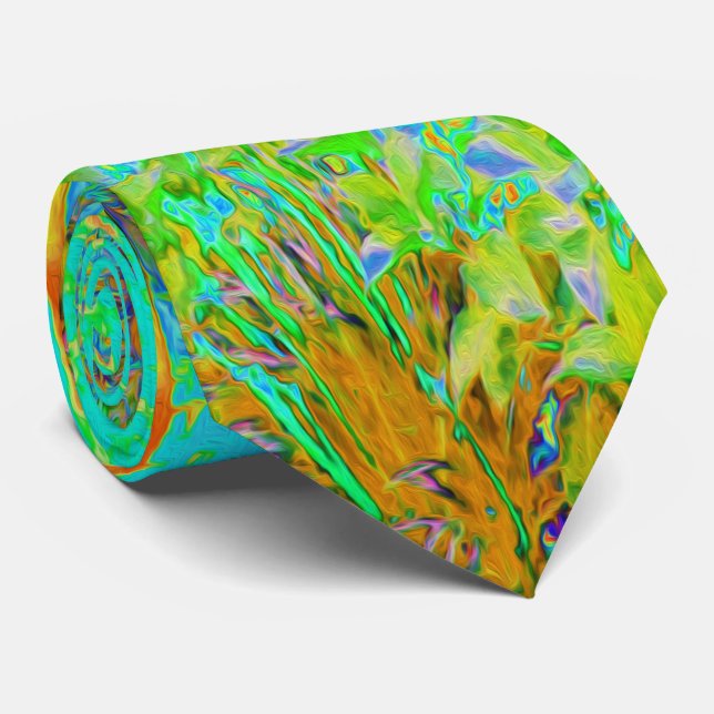 Psychedelischer Herbst Gold und Aqua Garden Landsc Krawatte (Gerollt)
