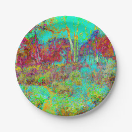 Psychedelischer Herbst Gold und Aqua Garden Landsc Pappteller