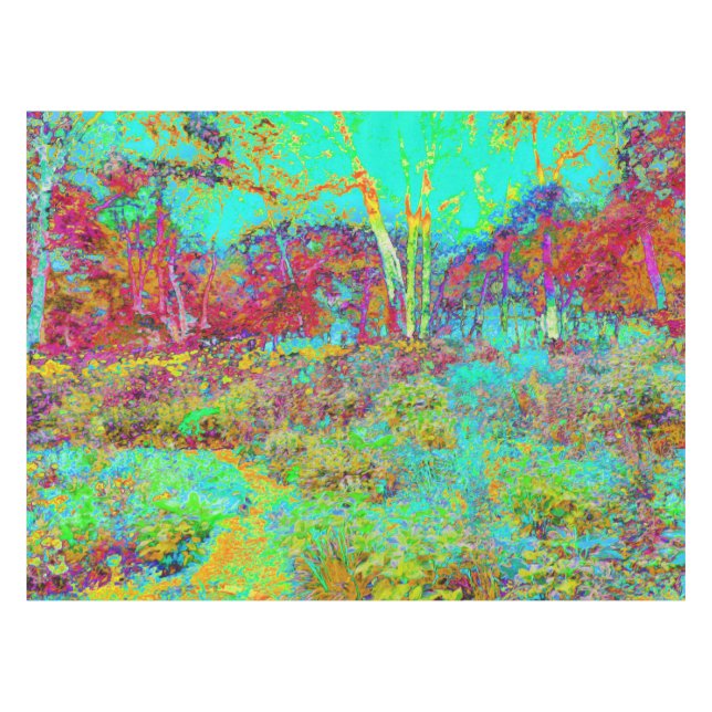Psychedelischer Herbst Gold und Aqua Garden Landsc Tischdecke (Vorderseite (Horizontal))