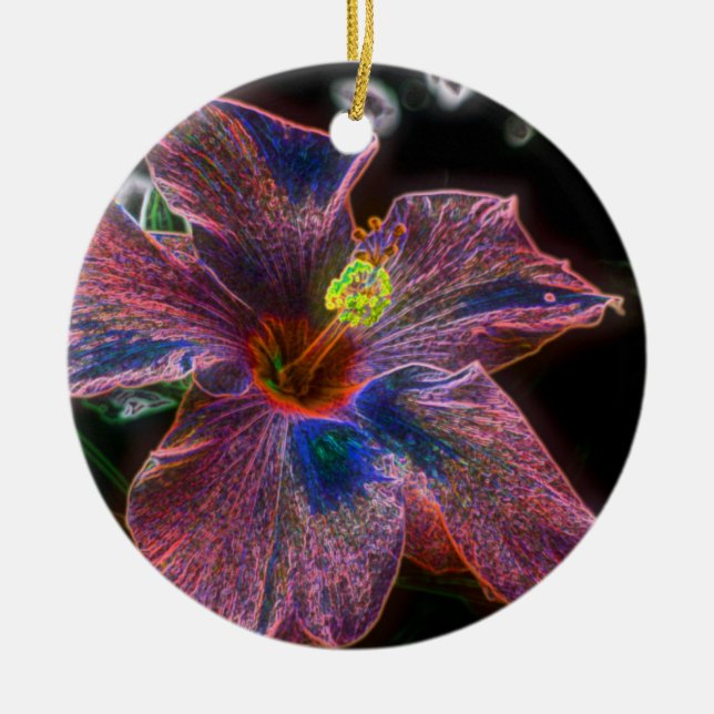 Psychedelischer Hibiskus Blume Ornament (Vorne)
