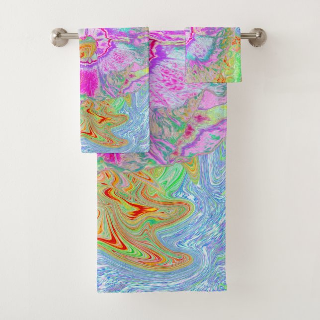 Psychedelischer Hot Pink und Ultra-Violet-Hibisken Badhandtuch Set (Insitu)