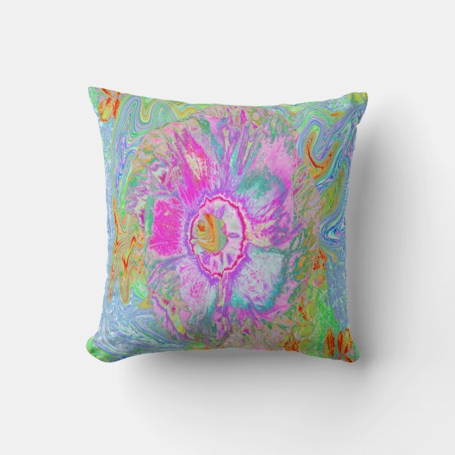 Psychedelischer Hot Pink und Ultra-Violet-Hibisken Kissen (Vorderseite)