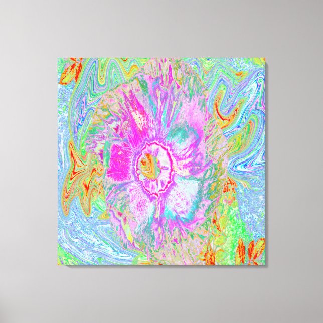 Psychedelischer Hot Pink und Ultra-Violet-Hibisken Leinwanddruck (Vorderseite)