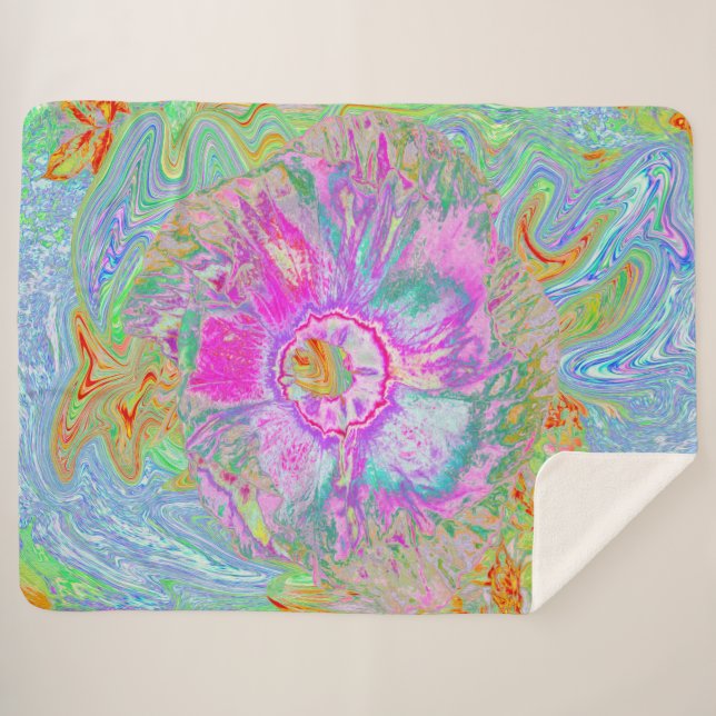 Psychedelischer Hot Pink und Ultra-Violet-Hibisken Sherpadecke (Vorderseite (Horizontal))