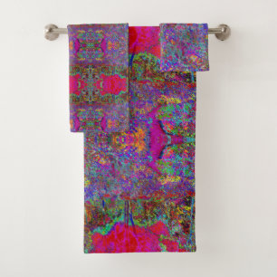 Psychedelischer impressionistischer Gartenlandscha Badhandtuch Set