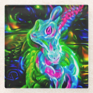 Psychedelischer Kaninchendrache in Neon Fantasy Glasuntersetzer