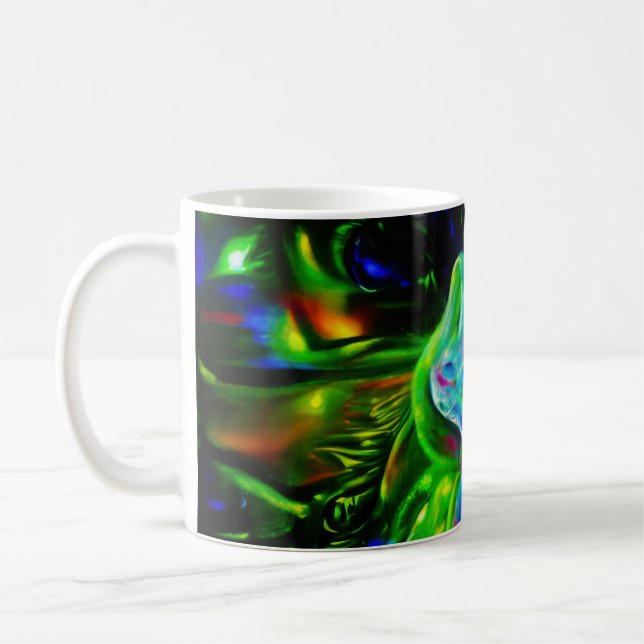 Psychedelischer Kaninchendrache in Neon Fantasy Kaffeetasse (Links)