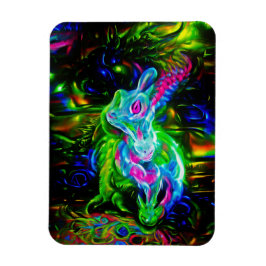 Psychedelischer Kaninchendrache in Neon Fantasy Magnet