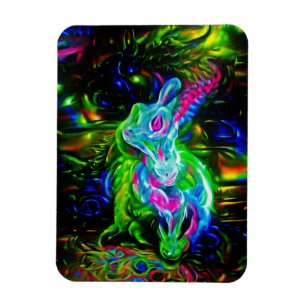 Psychedelischer Kaninchendrache in Neon Fantasy Magnet