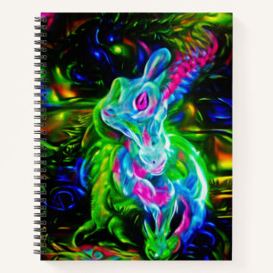 Psychedelischer Kaninchendrache in Neon Fantasy Notizbuch