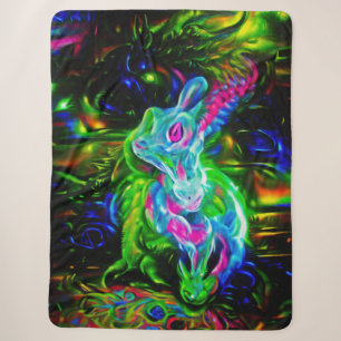 Psychedelischer Kaninchendrache in Neon Fantasy Sherpadecke