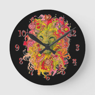 Psychedelischer Löwe Runde Wanduhr