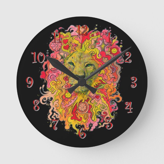 Psychedelischer Löwe Runde Wanduhr (Vorderseite)