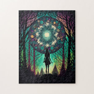 Psychedelischer Mandala-Wald-Puzzle Boho-Kunst Puzzle