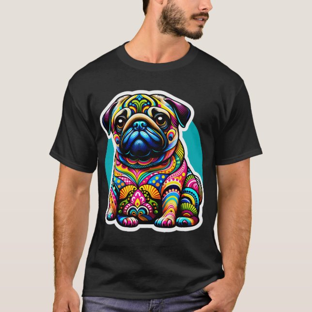 Psychedelischer Mopsprunkel: Ein lebendiges Geflec T-Shirt (Vorderseite)