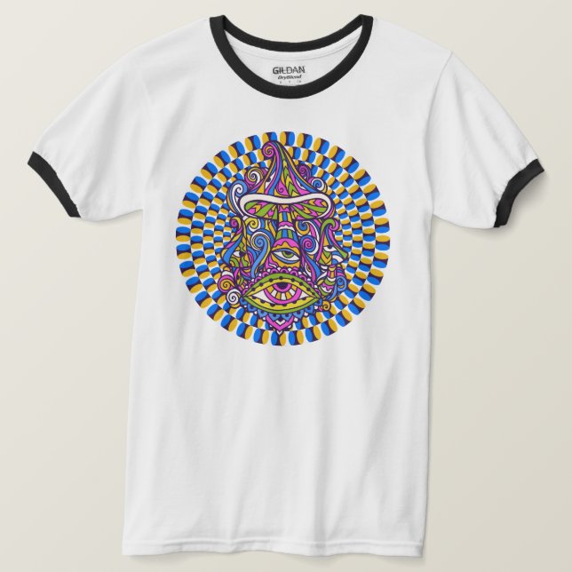 Psychedelischer Mushroom Swirl Ringer T - Shirt (Design vorne)