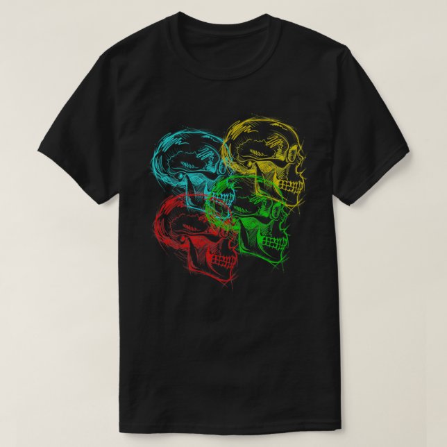 Psychedelischer Neon Illustrative Skulls T-Shirt (Design vorne)
