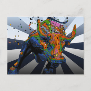 Psychedelischer NYC: Bull von Wall Street beklagen Postkarte