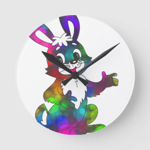 Psychedelischer Osterhase Runde Wanduhr