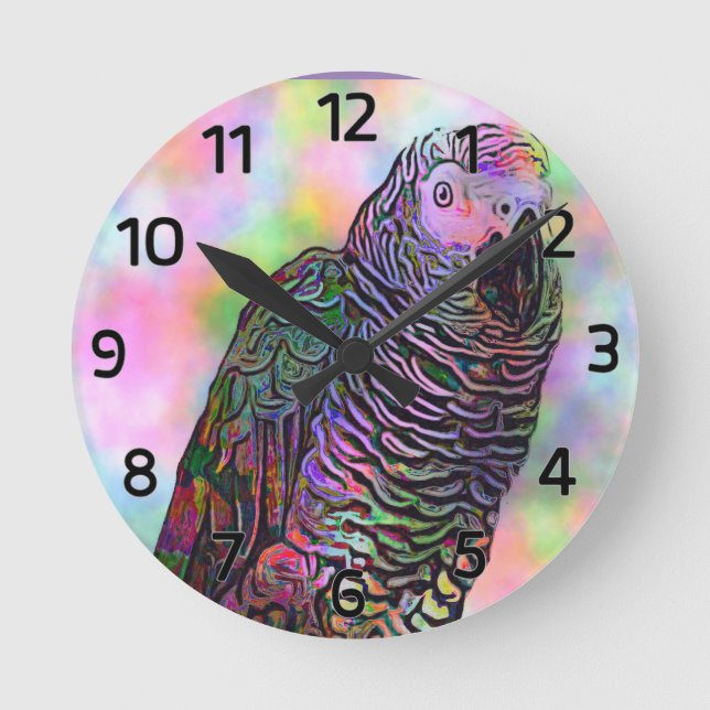 Psychedelischer Papagei Runde Wanduhr (Vorderseite)