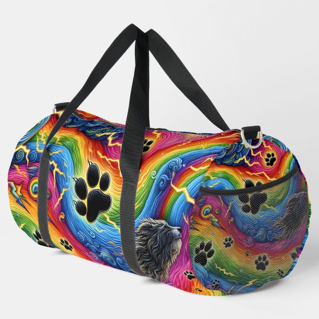 Psychedelischer Pfotenabdruck-Tierabenteuer  Duffle Bag (Rechte Ecke)