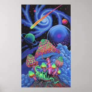 "Psychedelischer Pilzwahnsinn: Trippy Black Light Poster