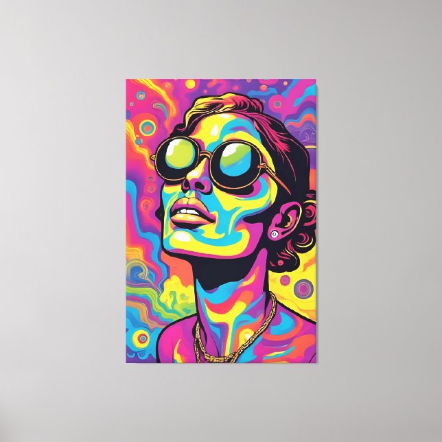 Psychedelischer Pop Art Portrait - Lebhaftes Neon  Leinwanddruck (Vorderseite)